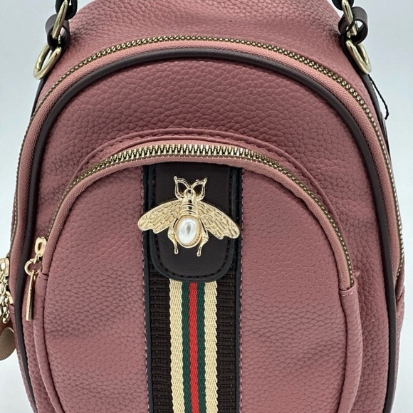 Burgundy Leather Backpack with Bee Accent NWT​ - Picture 2 of 11